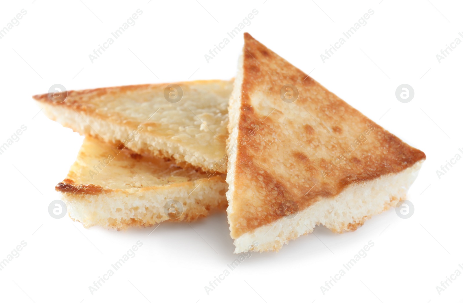 Photo of Delicious crispy pita chips on white background