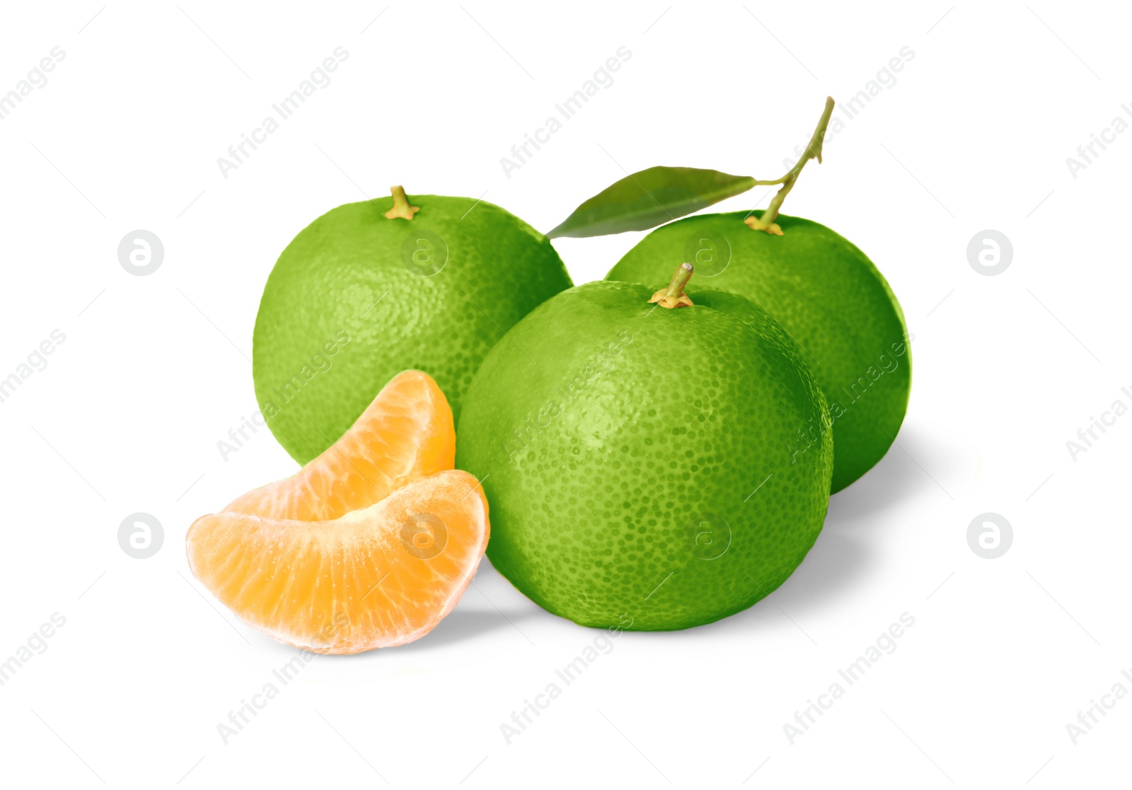 Image of Green tangerine isolated on white. Citrus fruit