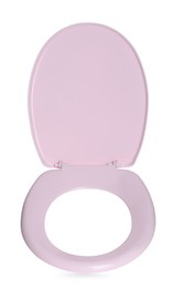 Photo of New pink plastic toilet seat isolated on white