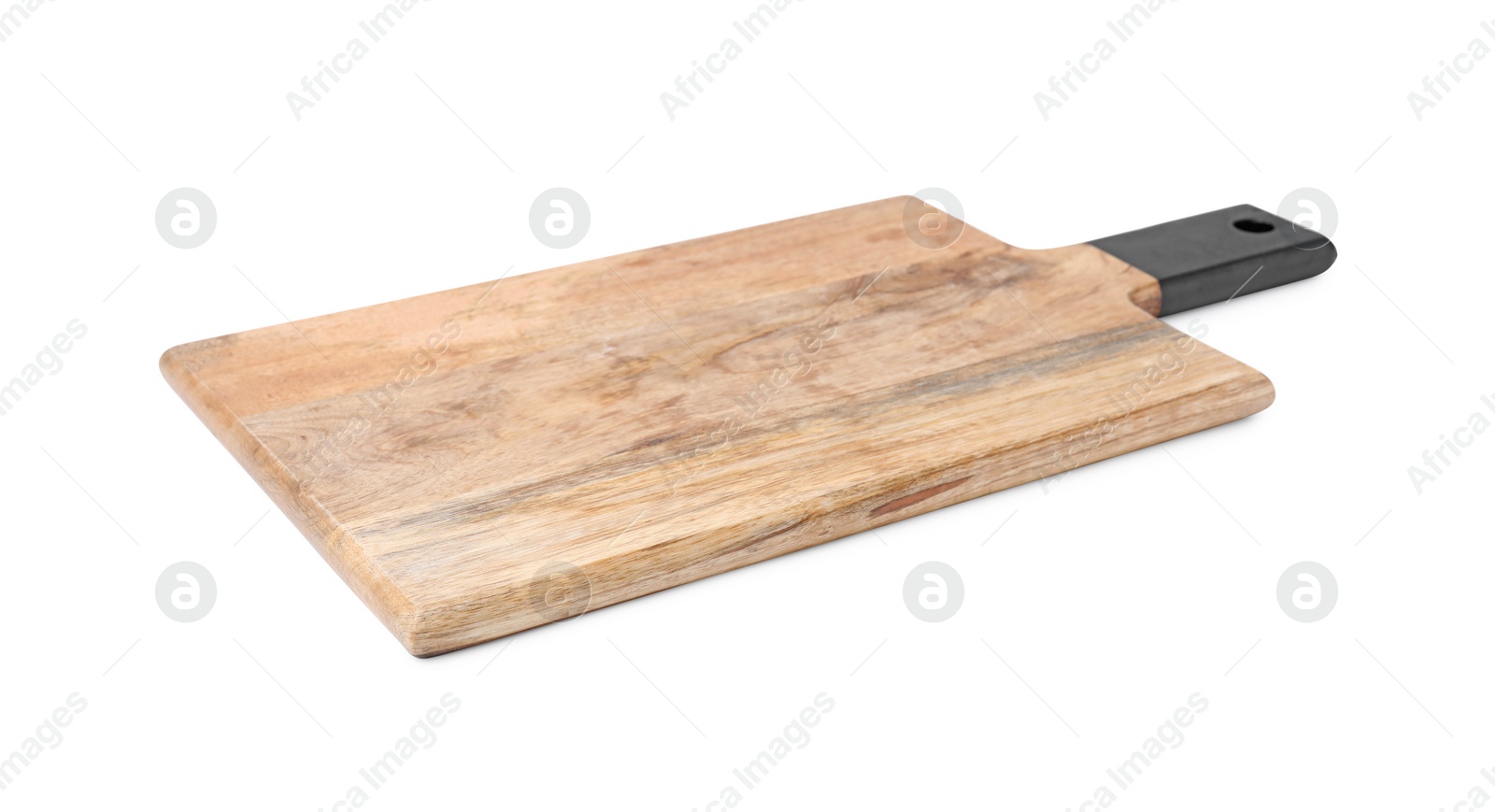 Photo of One wooden cutting board isolated on white. Cooking utensils