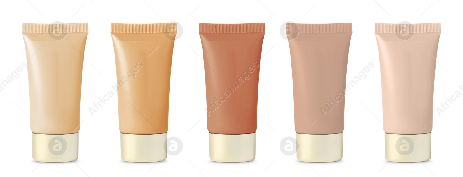 Image of Set of liquid foundations in different shades isolated on white