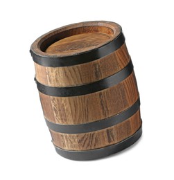 Photo of One traditional wooden barrel isolated on white