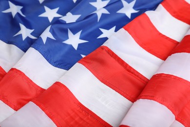 Photo of American flag as background, closeup. National symbol of USA