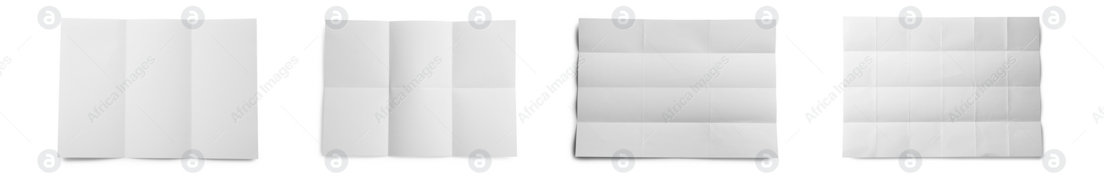 Image of Set with blank paper sheets on white background, top view. Banner design