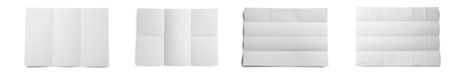 Image of Set with blank paper sheets on white background, top view. Banner design