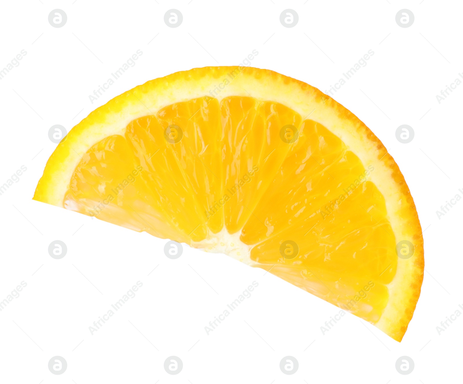 Photo of Slice of ripe orange on white background