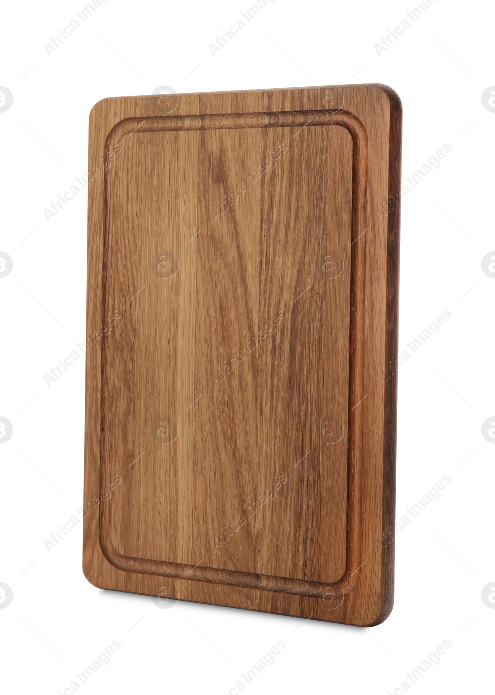 Photo of New wooden board isolated on white. Cooking utensil