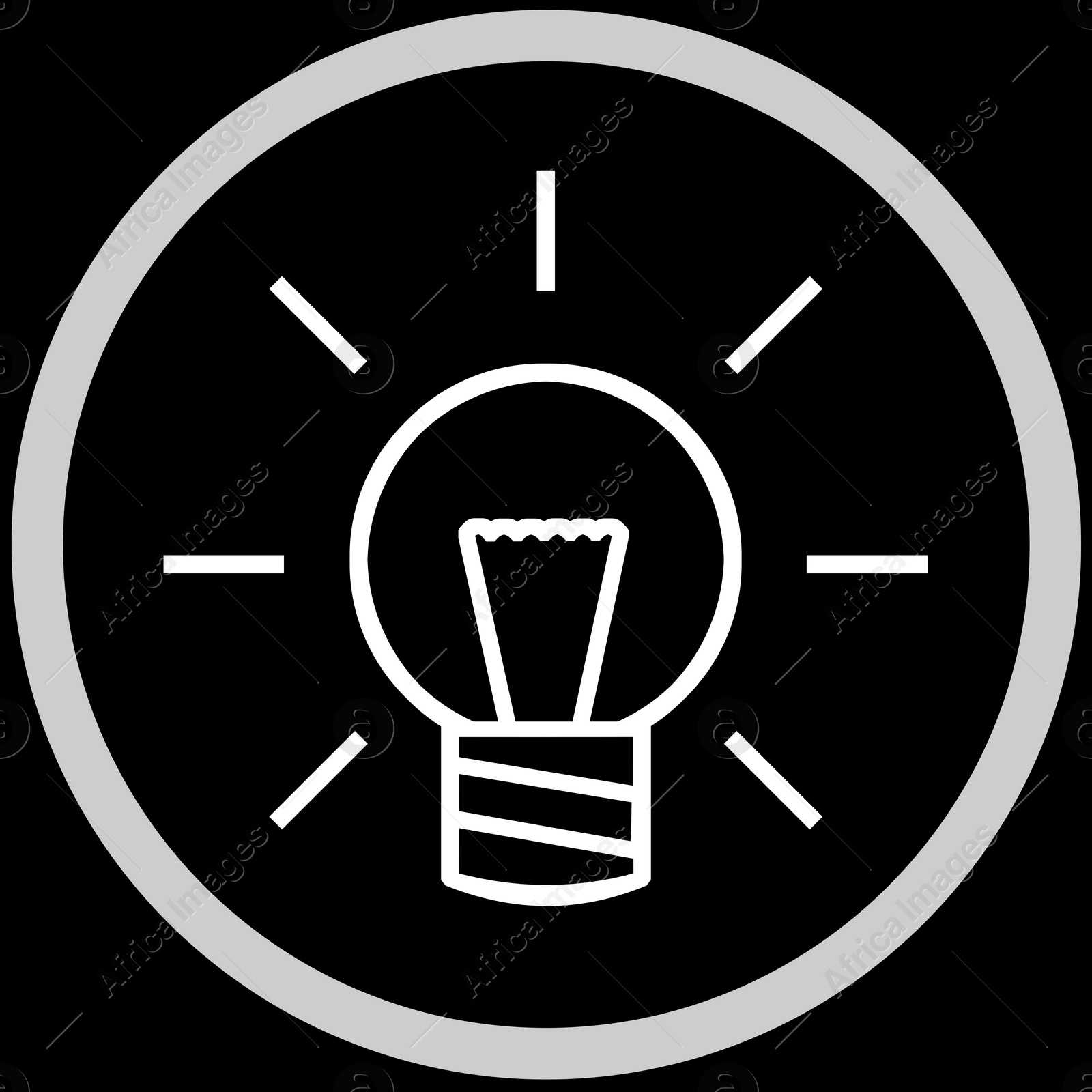 Image of Glowing light bulb in frame, illustration on black background