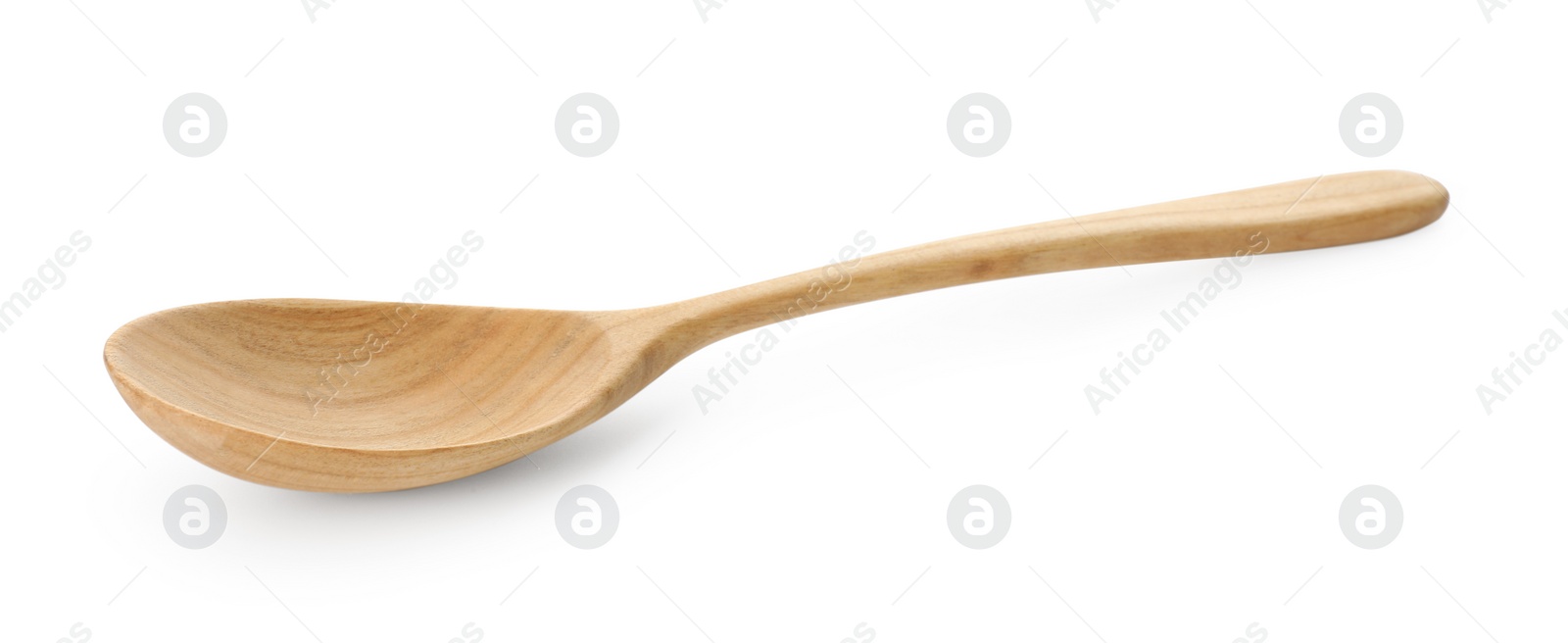 Photo of One empty wooden spoon isolated on white