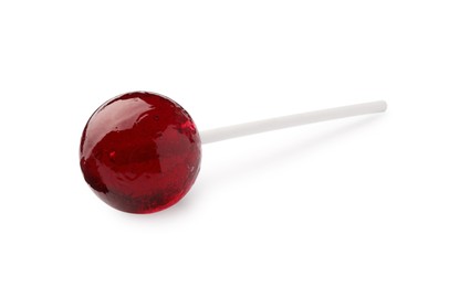Photo of One sweet red lollipop isolated on white