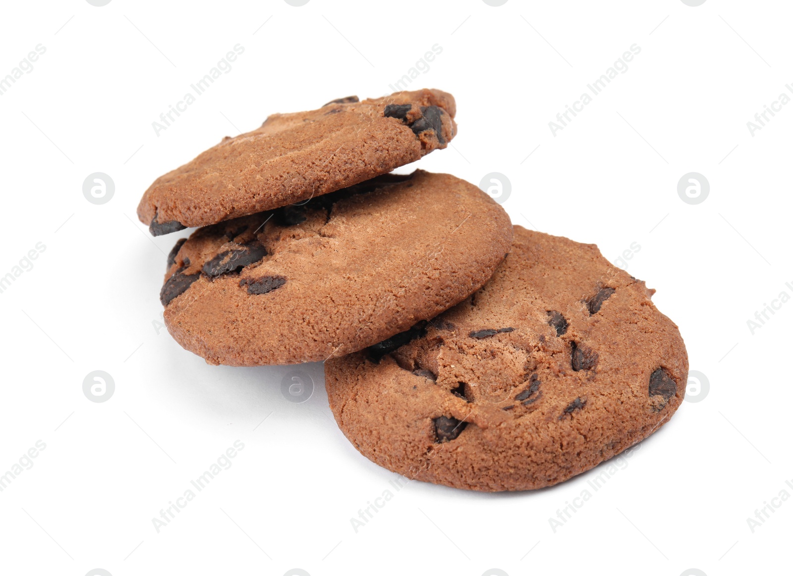 Photo of Delicious chocolate chip cookies on white background