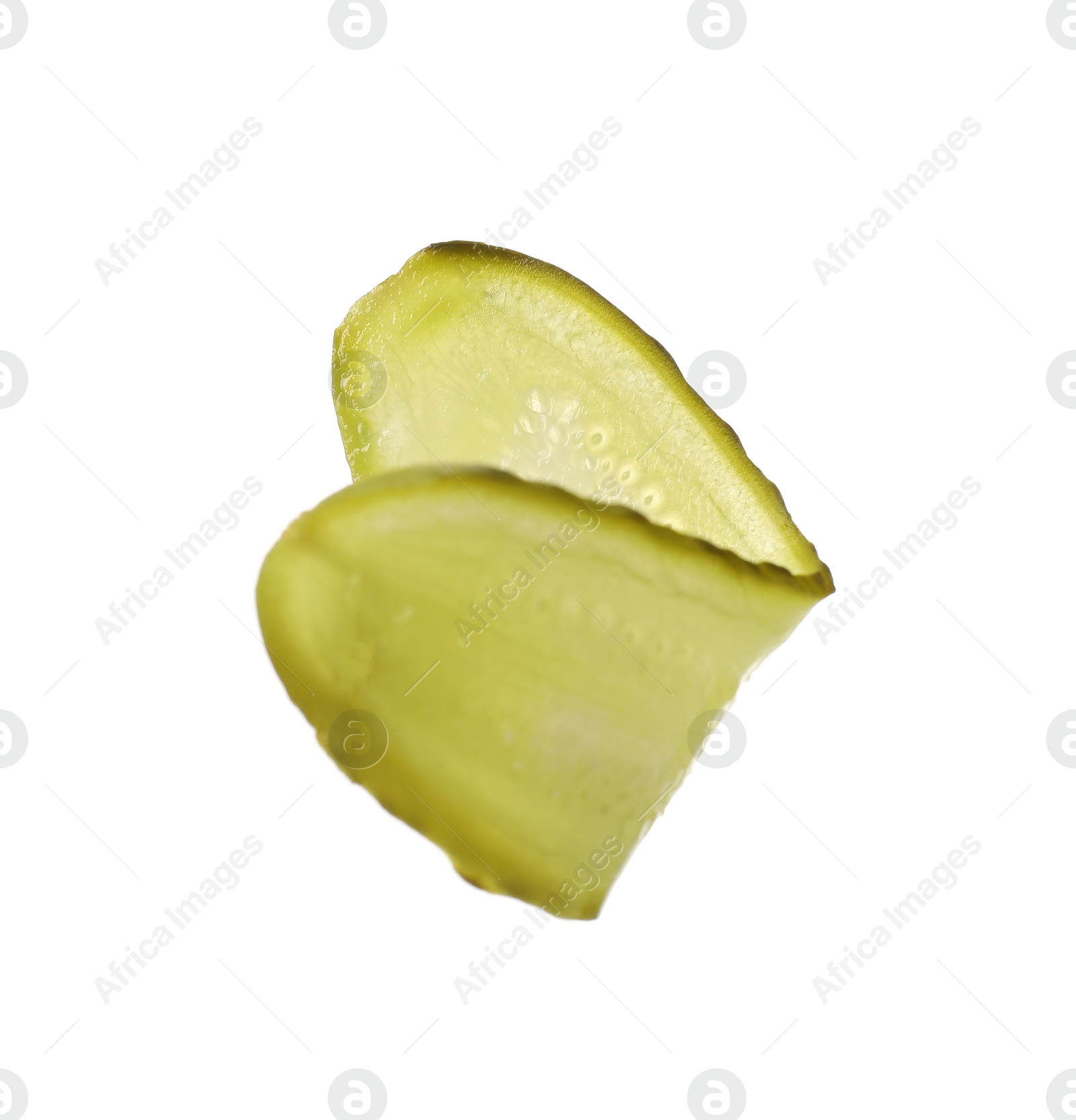 Photo of Slice of pickled cucumber isolated on white