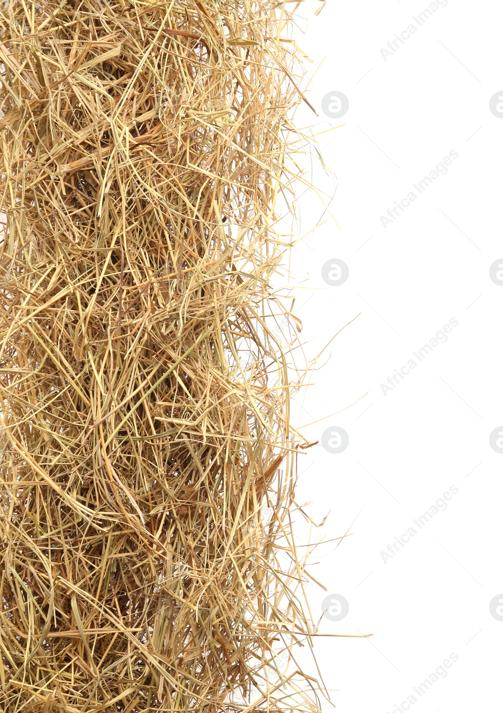 Photo of Dried hay on white background, top view