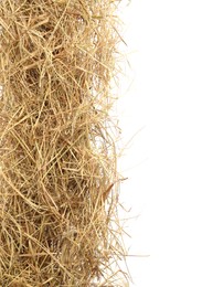 Dried hay on white background, top view