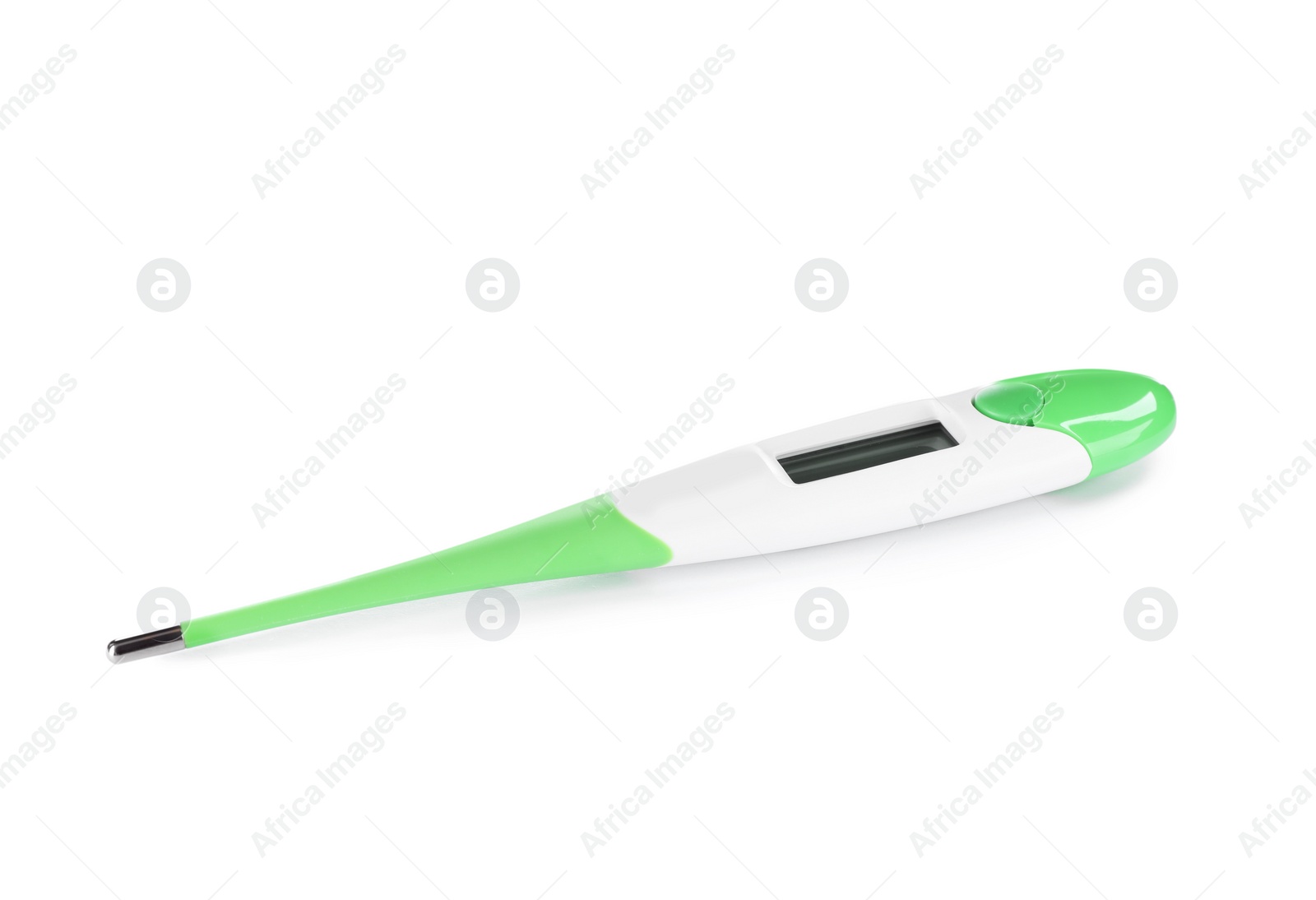 Photo of Digital thermometer on white background. Medical device