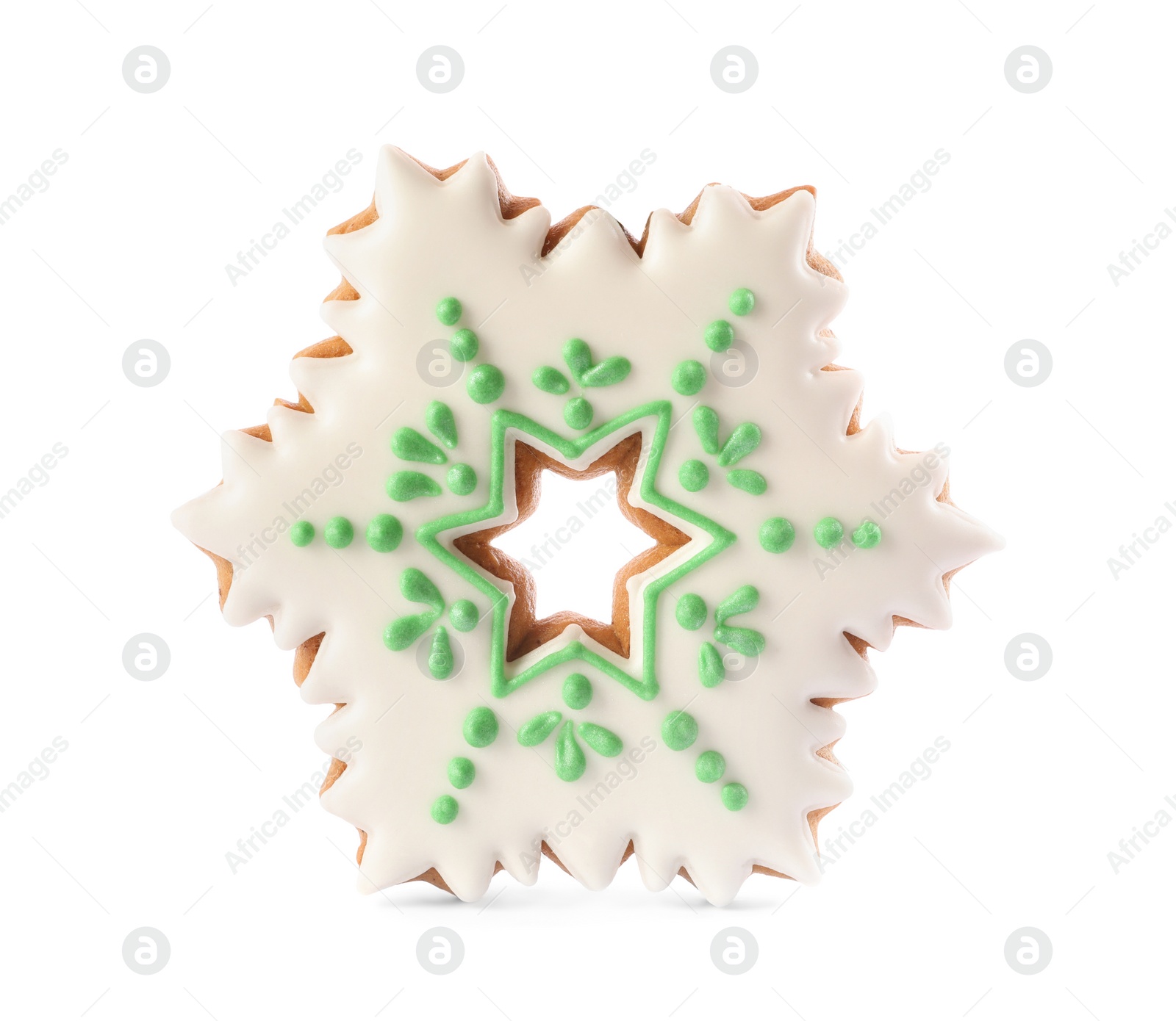 Photo of Snowflake shaped Christmas cookie isolated on white