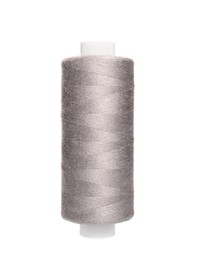 Spool of light grey sewing thread isolated on white