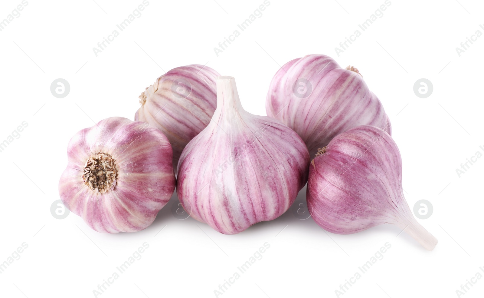 Photo of Pile of fresh raw garlic heads isolated on white