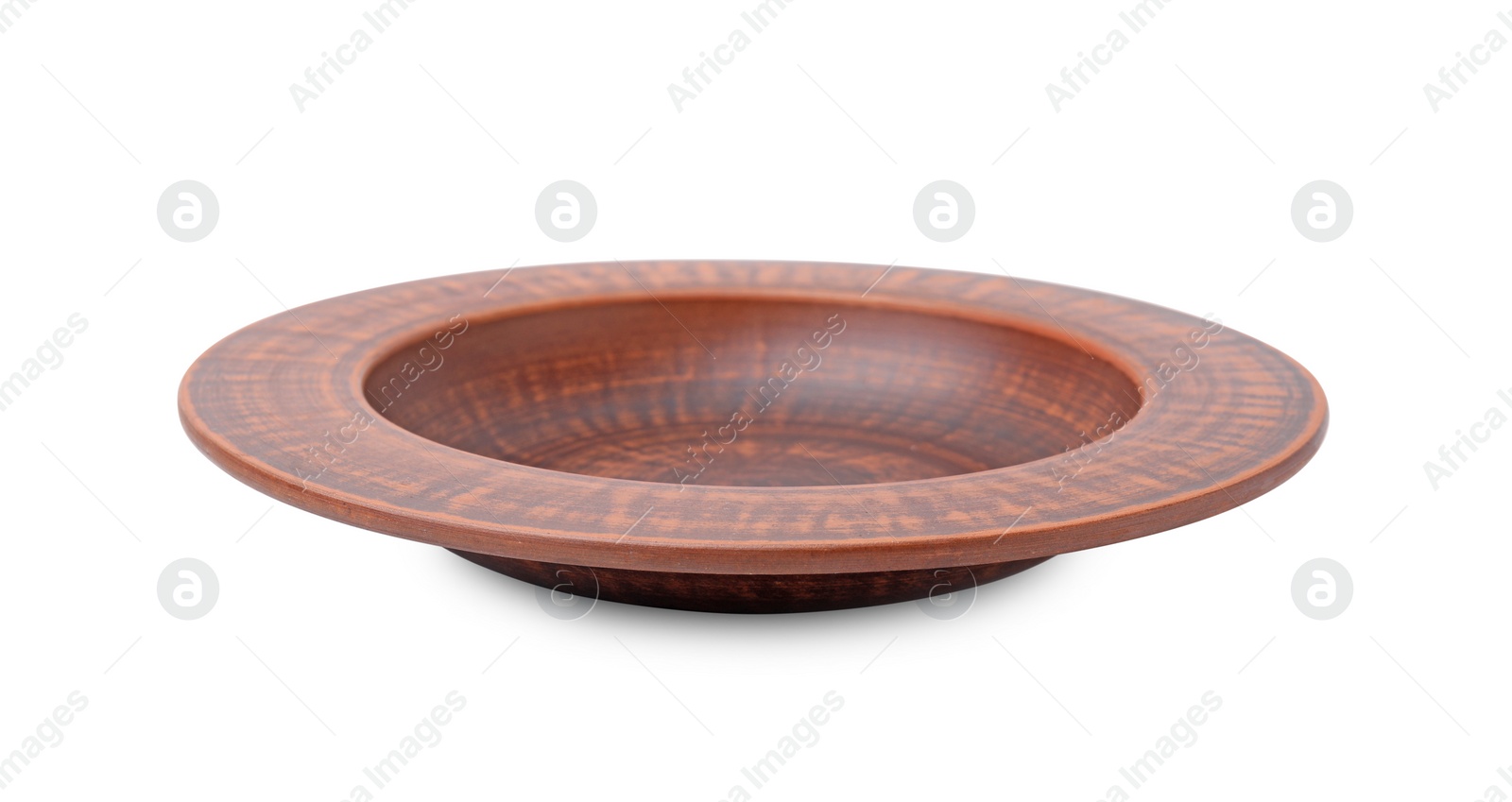 Photo of One clay bowl isolated on white. Cooking utensil