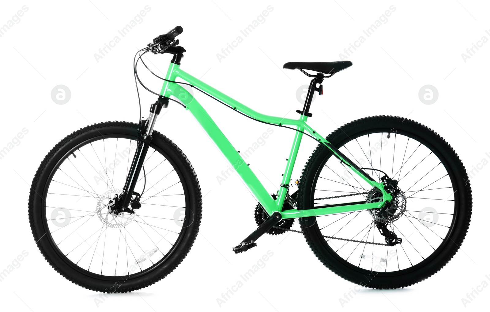 Photo of Modern bicycle on white background. Healthy lifestyle