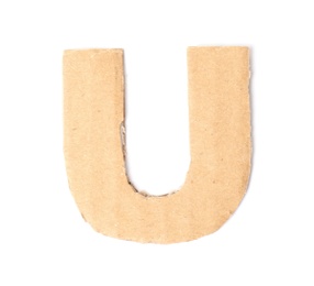Letter U made of cardboard on white background