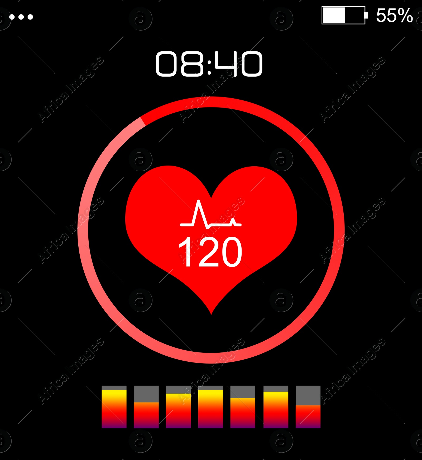 Illustration of Smart watch displaying heart rate in health monitor app