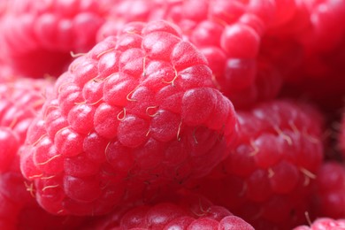 Photo of Many fresh ripe raspberries as background, closeup