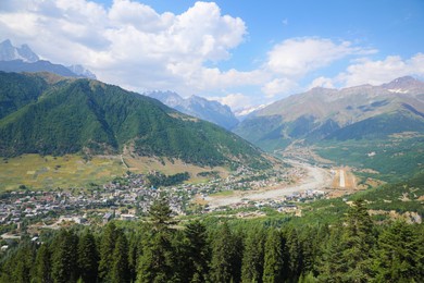 Photo of Beautiful landscape with green trees and mountains