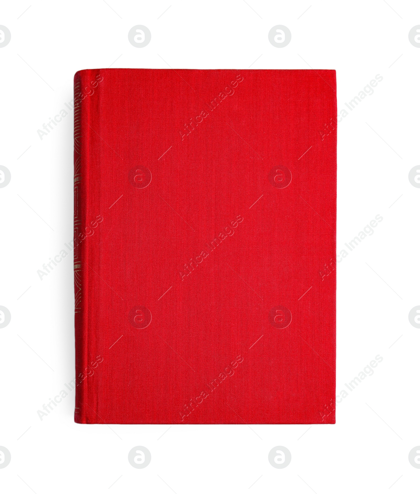 Photo of Book with blank red cover on white background, top view