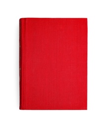 Photo of Book with blank red cover on white background, top view