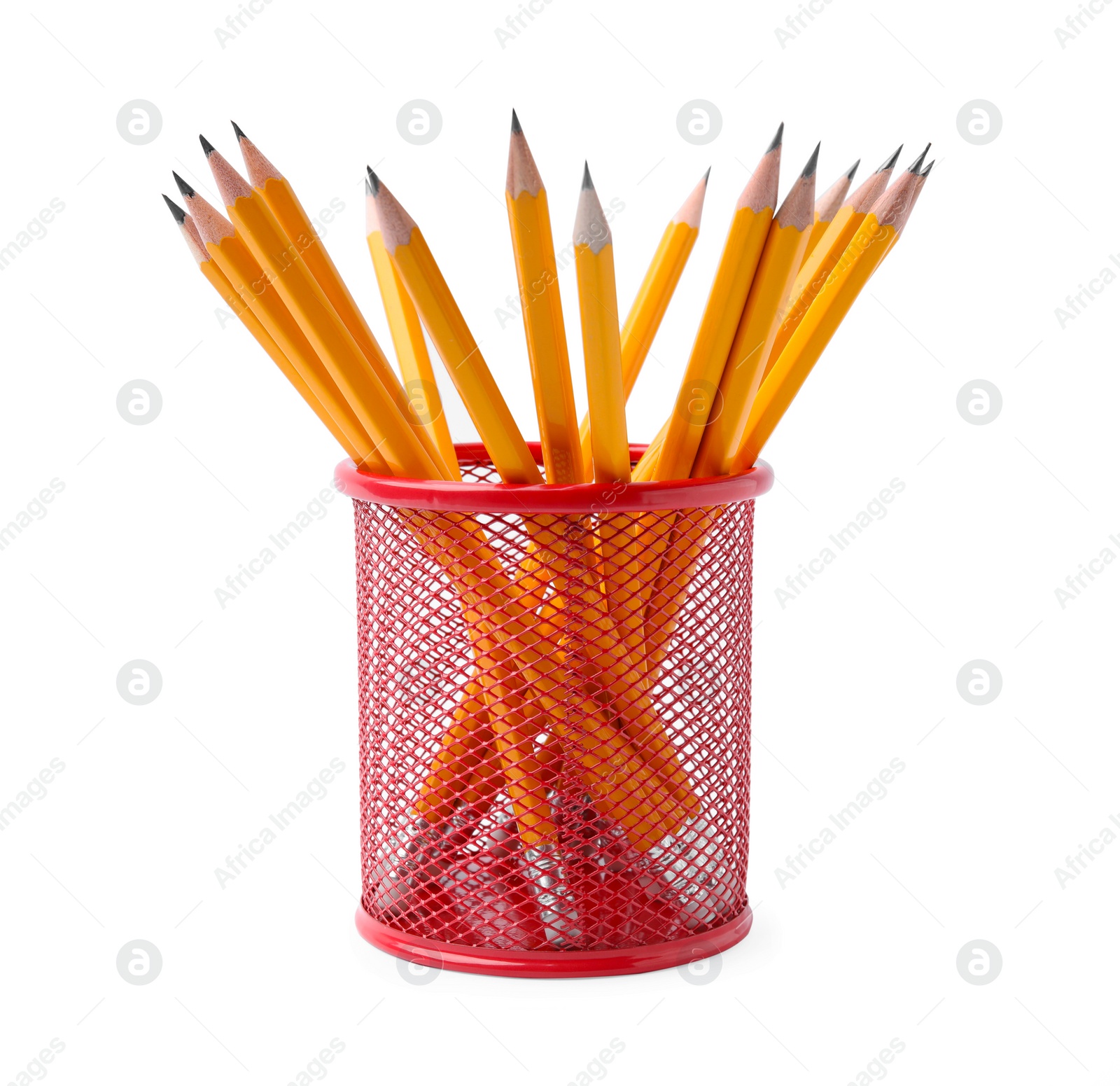 Photo of Many sharp pencils in holder isolated on white