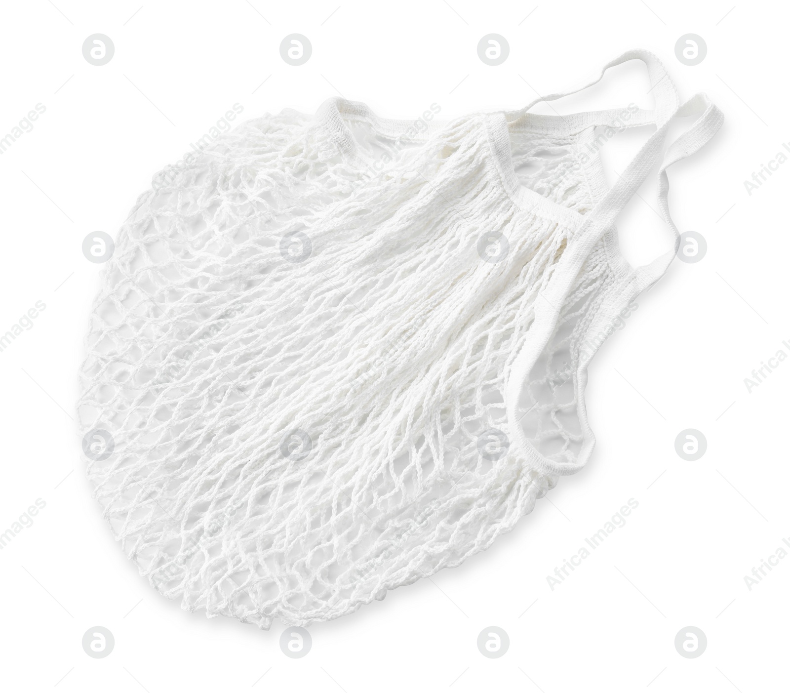 Photo of Empty string bag isolated on white, top view