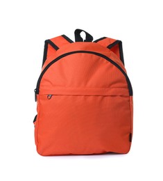 Photo of One stylish orange backpack isolated on white