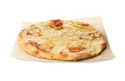 Photo of Delicious khachapuri with cheese on white background