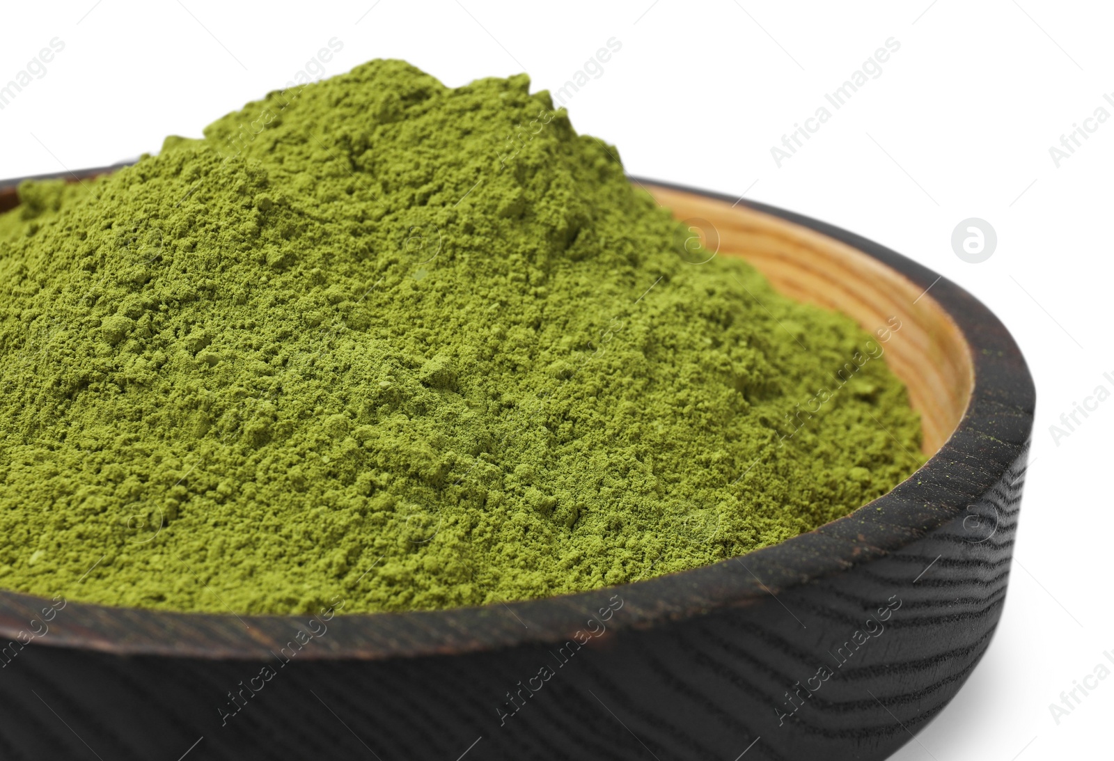 Green matcha powder in bowl isolated on white Photo of Green matcha powder in bowl isolated on white