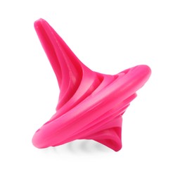 Photo of One pink spinning top isolated on white