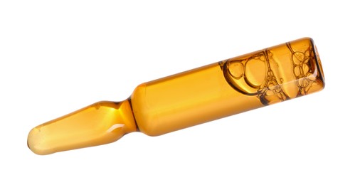 Photo of Glass ampoule with liquid isolated on white