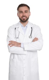 Photo of Portrait of young doctor on white background