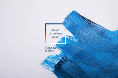 Image of Paint strokes on white background, top view. Color of the year 2020 (Classic blue)