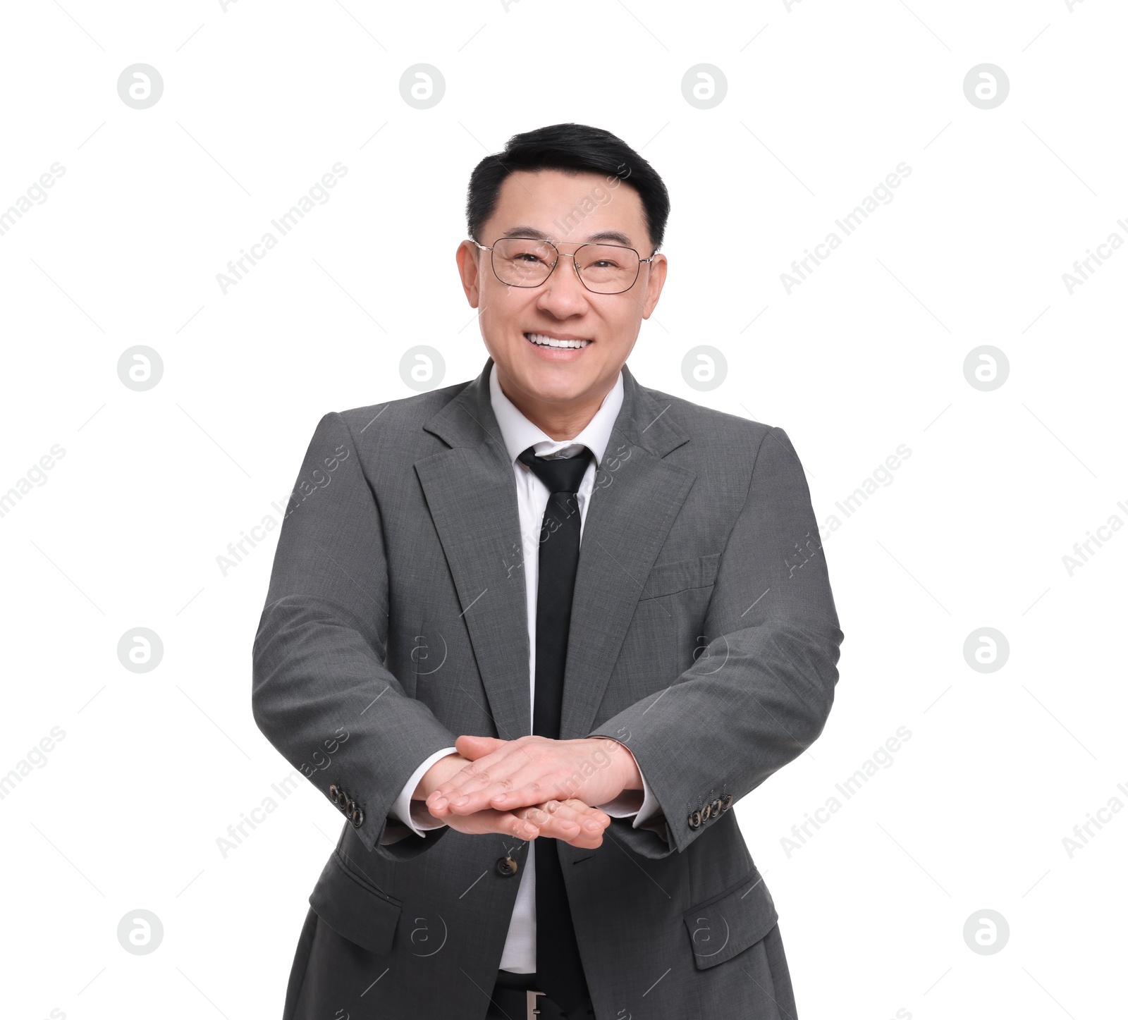 Photo of Businessman in suit posing on white background