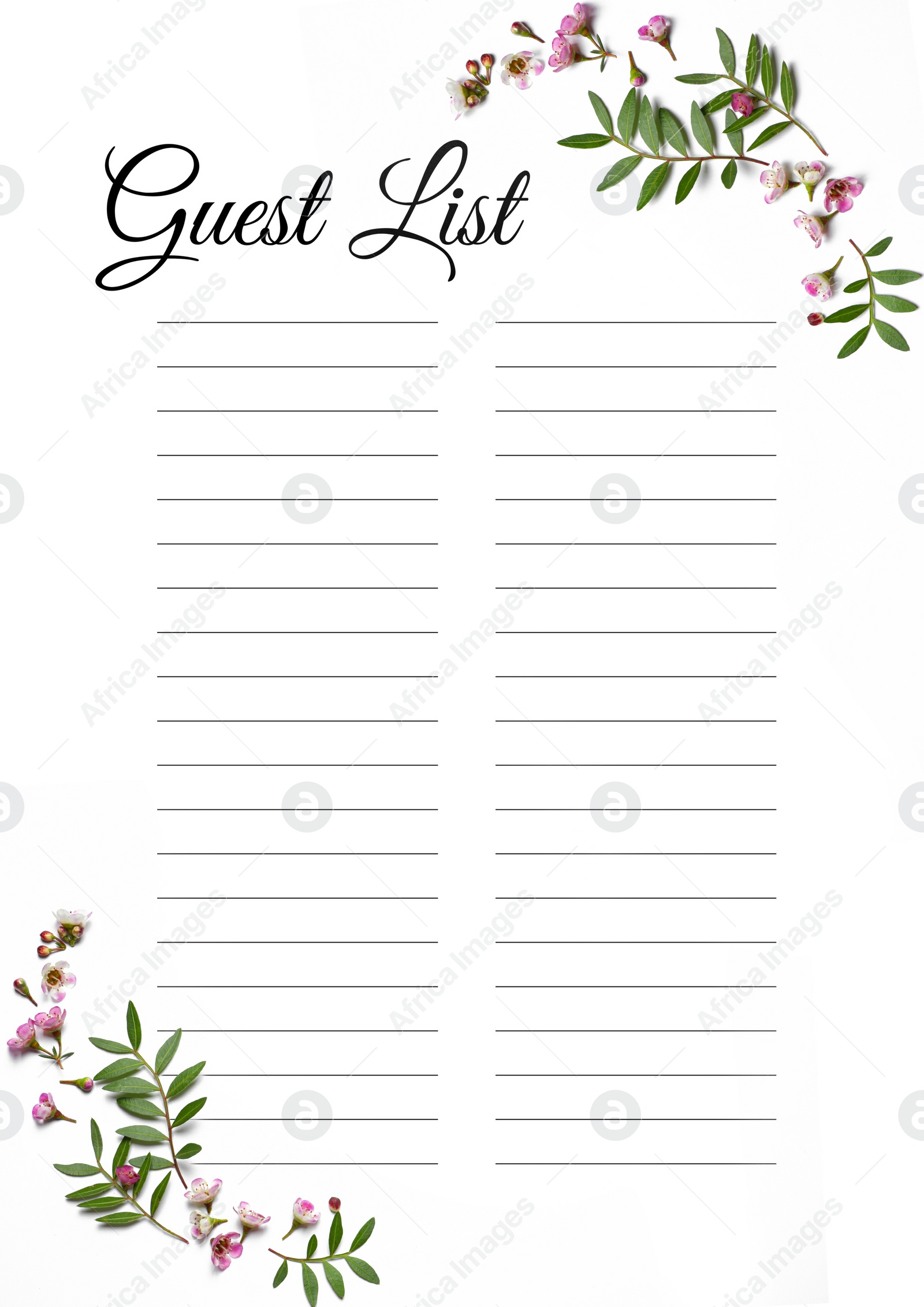 Image of Guest list design with beautiful flowers and empty lines