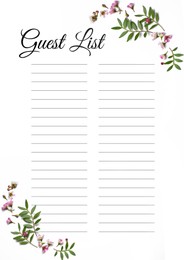 Guest list design with beautiful flowers and empty lines