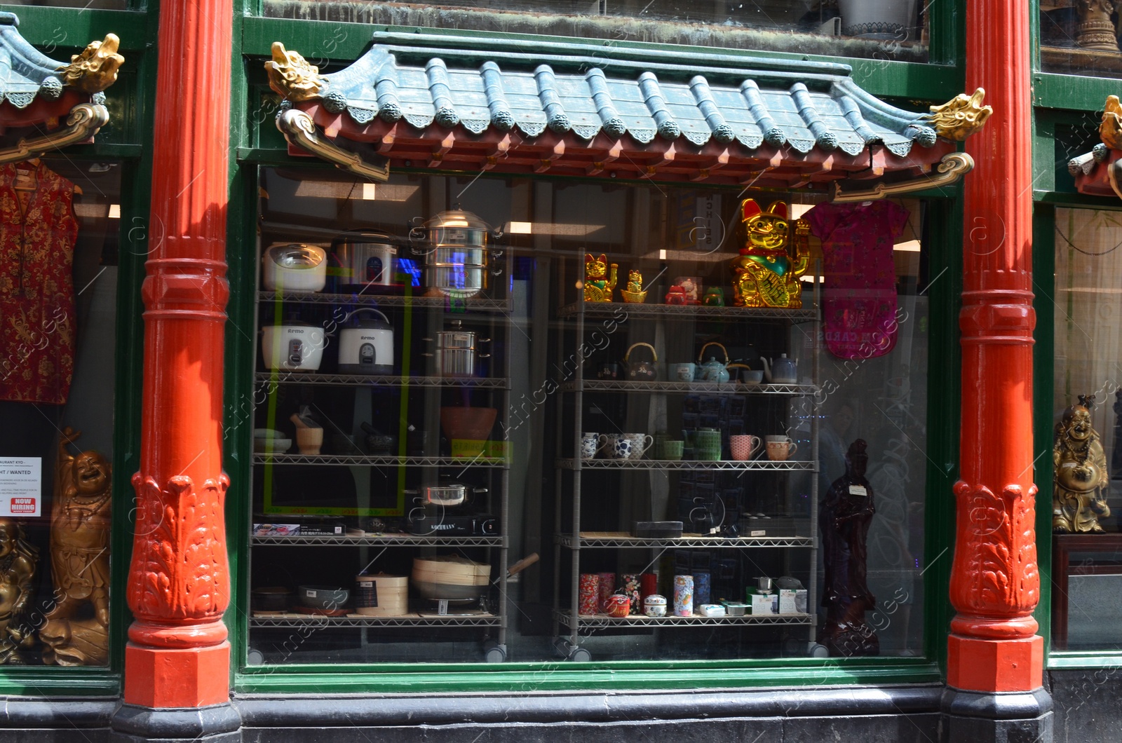Photo of AMSTERDAM, NETHERLANDS - JULY 16, 2022: Beautiful facade of shop at Chinatown, view from outdoors