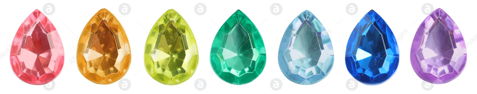 Image of Set of bright gemstones isolated on white. Banner design