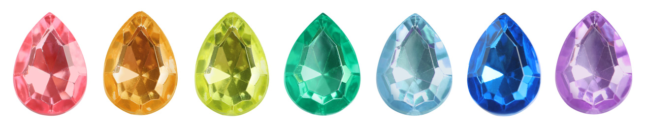 Image of Set of bright gemstones isolated on white. Banner design