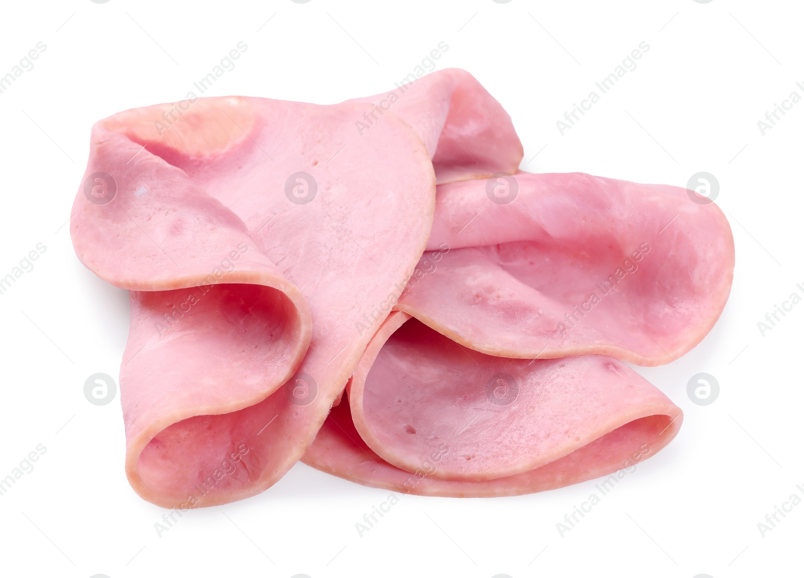 Photo of Slices of tasty ham isolated on white