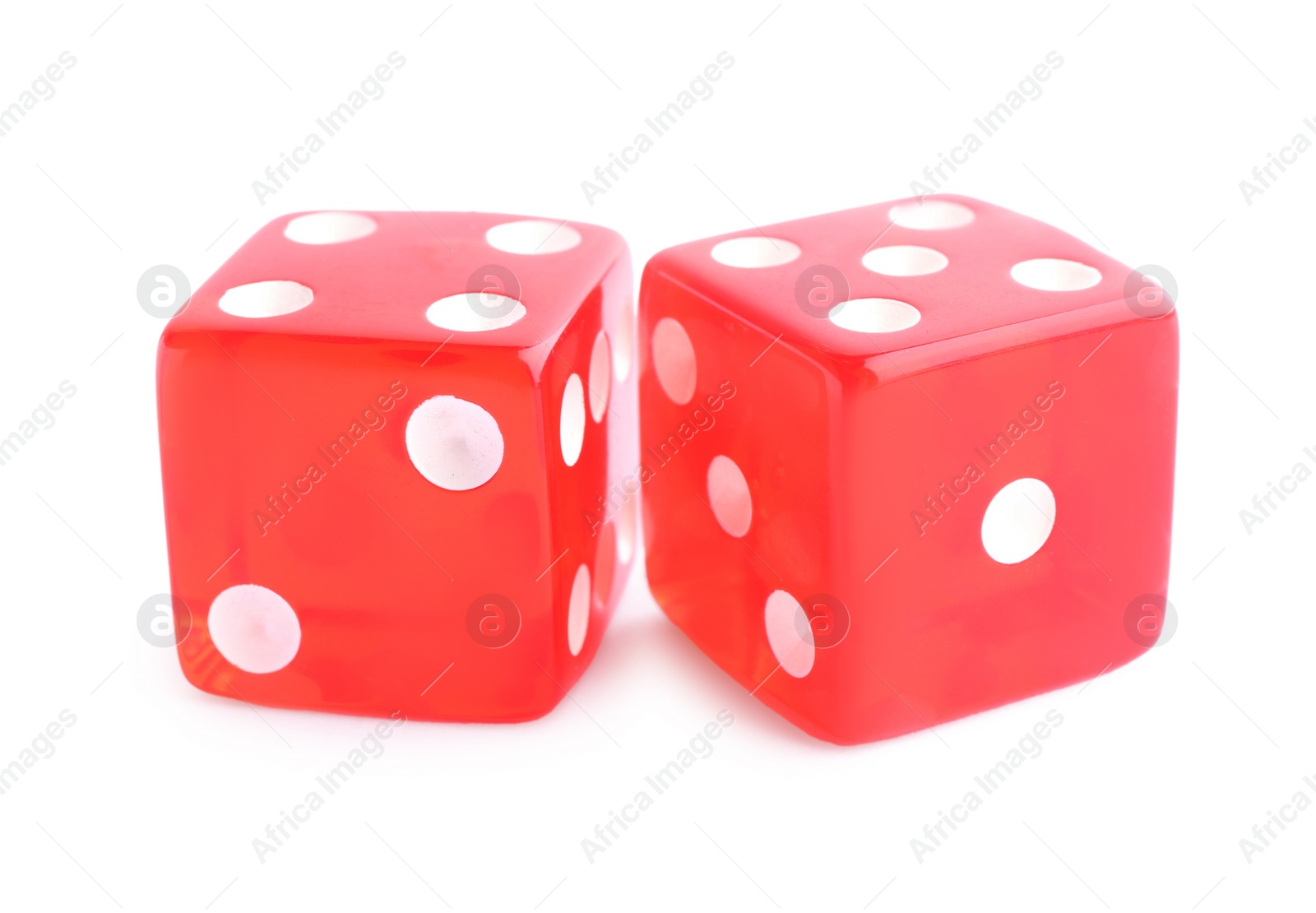 Photo of Two red game dices isolated on white
