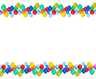 Image of Frame made of different color balloons on white background. Space for design