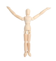 Wooden human model on white background. Mini mannequin