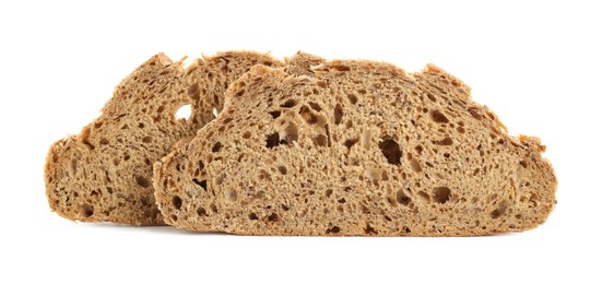 Photo of Slices of freshly baked sourdough bread isolated on white